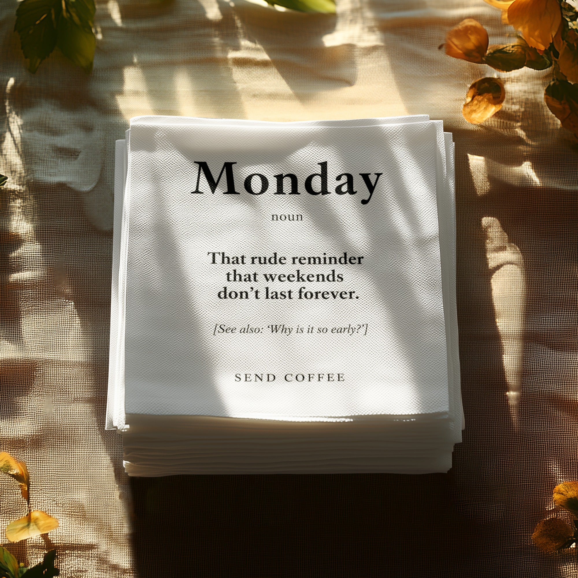 Monday Definition Napkin, Funny Office Decor, Send Coffee, Work Napkin, Sarcastic Gift, Humor Napkin, Weekday Napkin