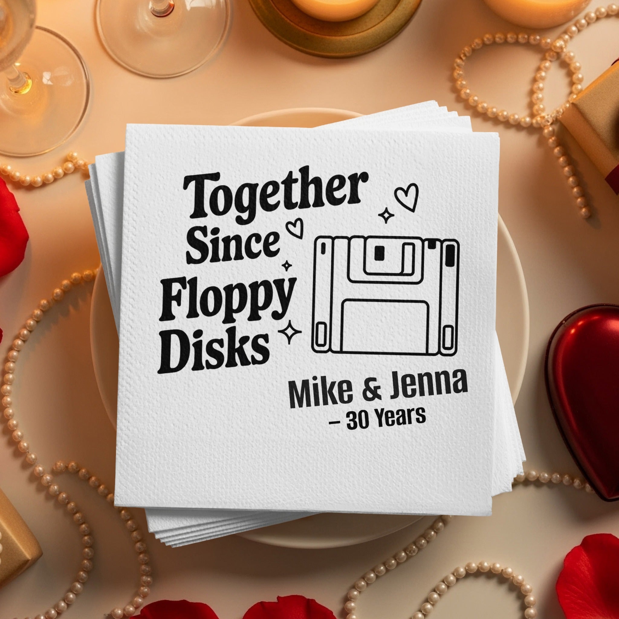 Personalized Retro Napkins – Together Since Floppy Disks – Custom Funny Anniversary Napkin with Name & Years
