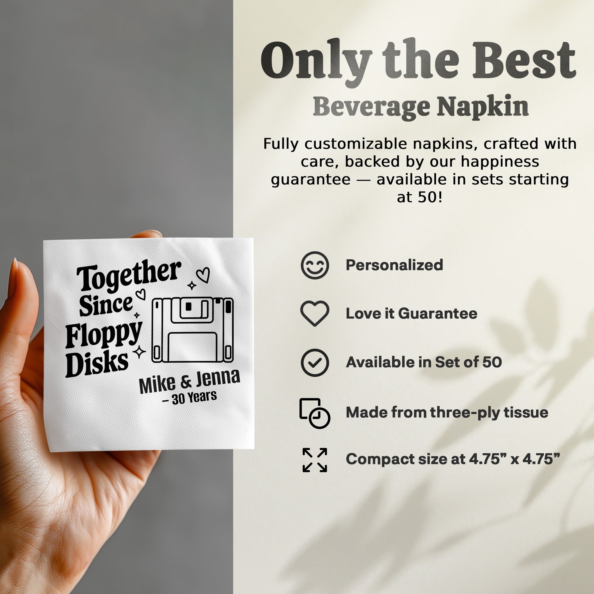 Personalized Retro Napkins – Together Since Floppy Disks – Custom Funny Anniversary Napkin with Name & Years