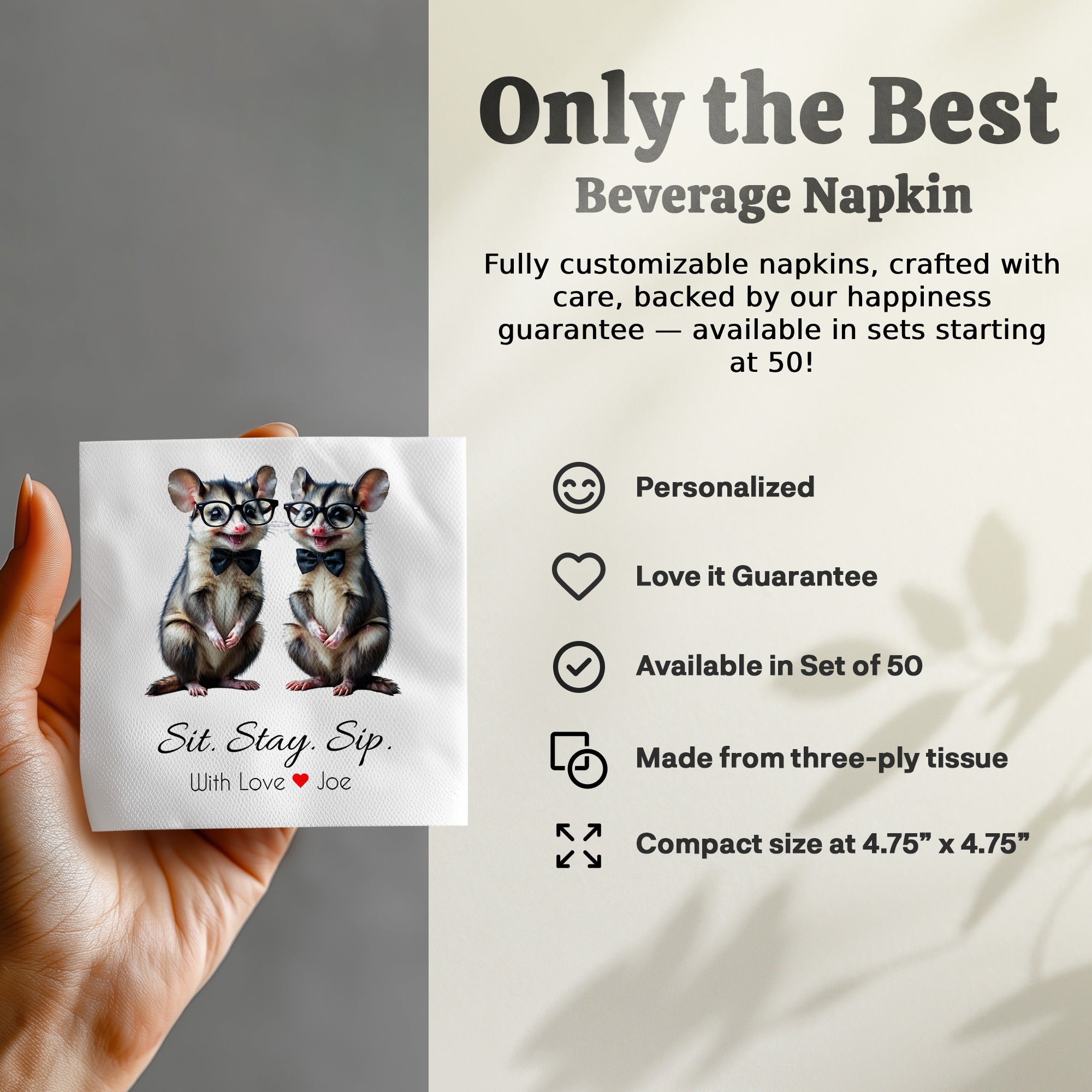 Possum Napkin, Funny Animal Napkin, Cute Possum, Animal Lover Gift, Party Napkin, Quirky Napkin, Table Decor, Birthday Napkin, Home Decor