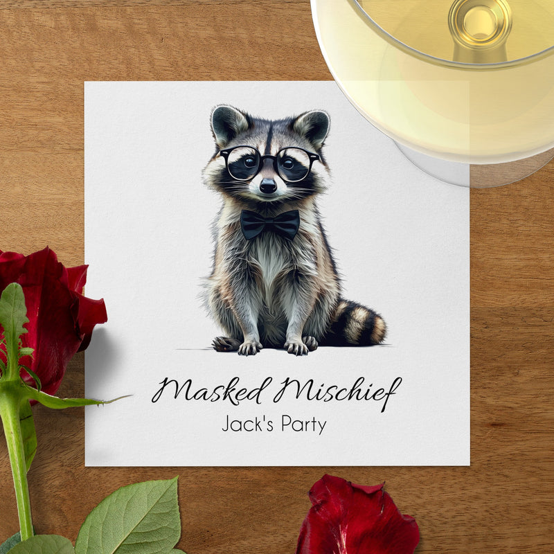 Raccoon Napkin, Animal Napkin, Nerd Raccoon, Party Napkins, Cocktail Napkin, Funny Napkin, Decorative Napkin, Hostess Gift