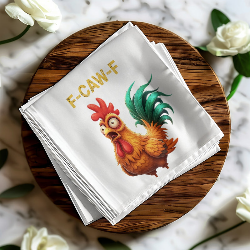 Funny Chicken Napkin, F CAW F Gag Gift, Cartoon Rooster Napkin, Quirky Party Napkin, Unique Kitchen Decor, Novelty Hostess Gift