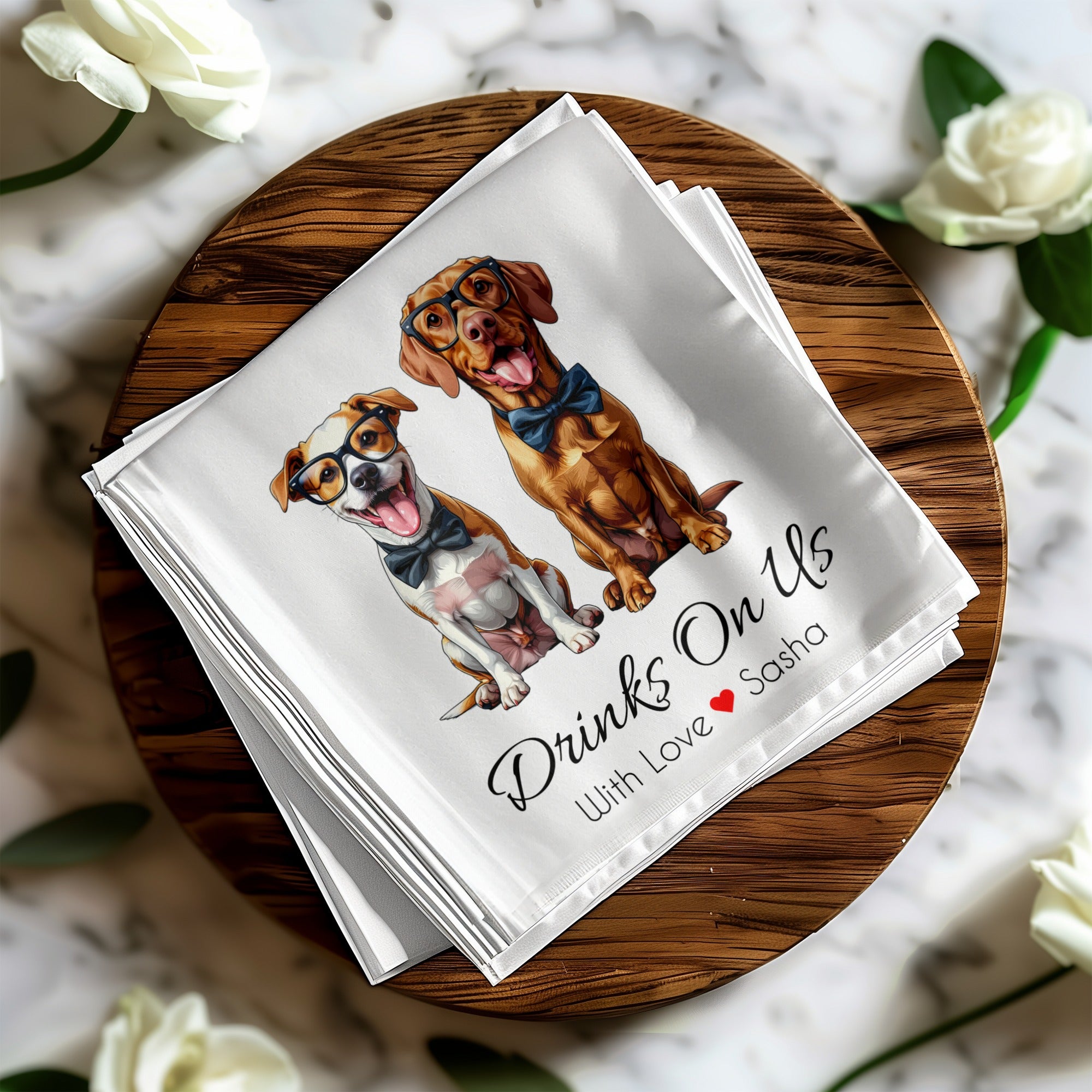 Drinks On Us Napkin, Funny Dogs Napkin, Stylish Dog Napkin, Party Napkin, Animal Napkin, Cute Napkin, Designer Napkin, Unique Napkin