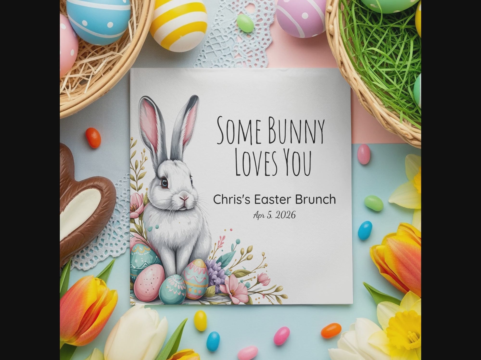 Personalized Easter Napkins – Some Bunny Loves You – Custom Easter Brunch Napkins with Bunny & Eggs – Spring Celebration Decor