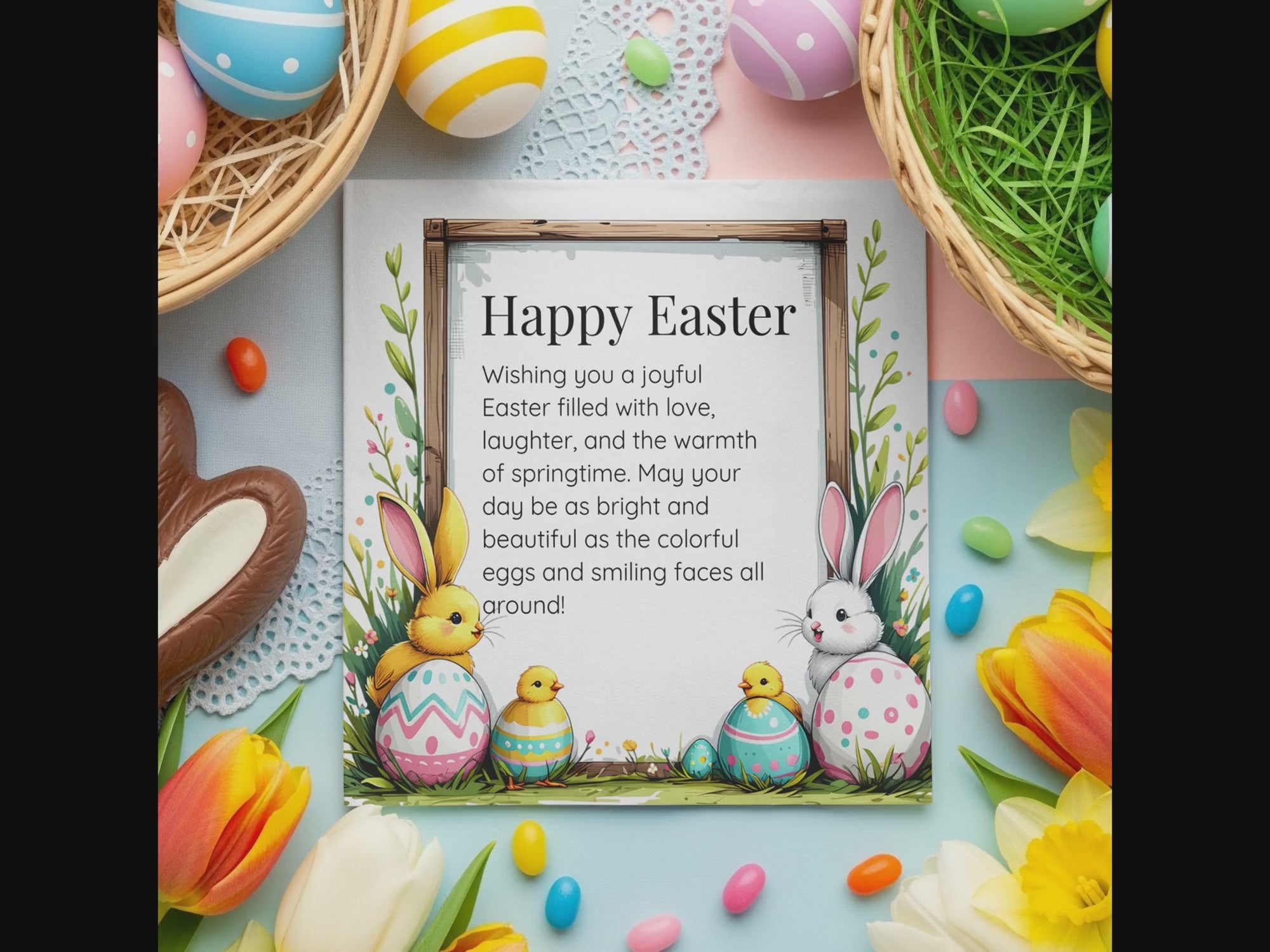 Happy Easter Custom Napkins – Bunny, Eggs & Spring Flowers – Personalized Holiday Napkin