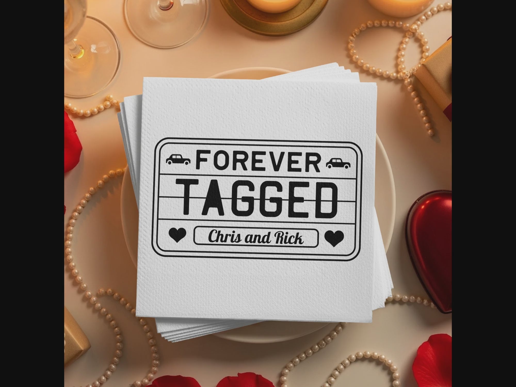 Personalized License Plate Napkins – Retro Forever Tagged Design – Custom Anniversary Napkin with Name