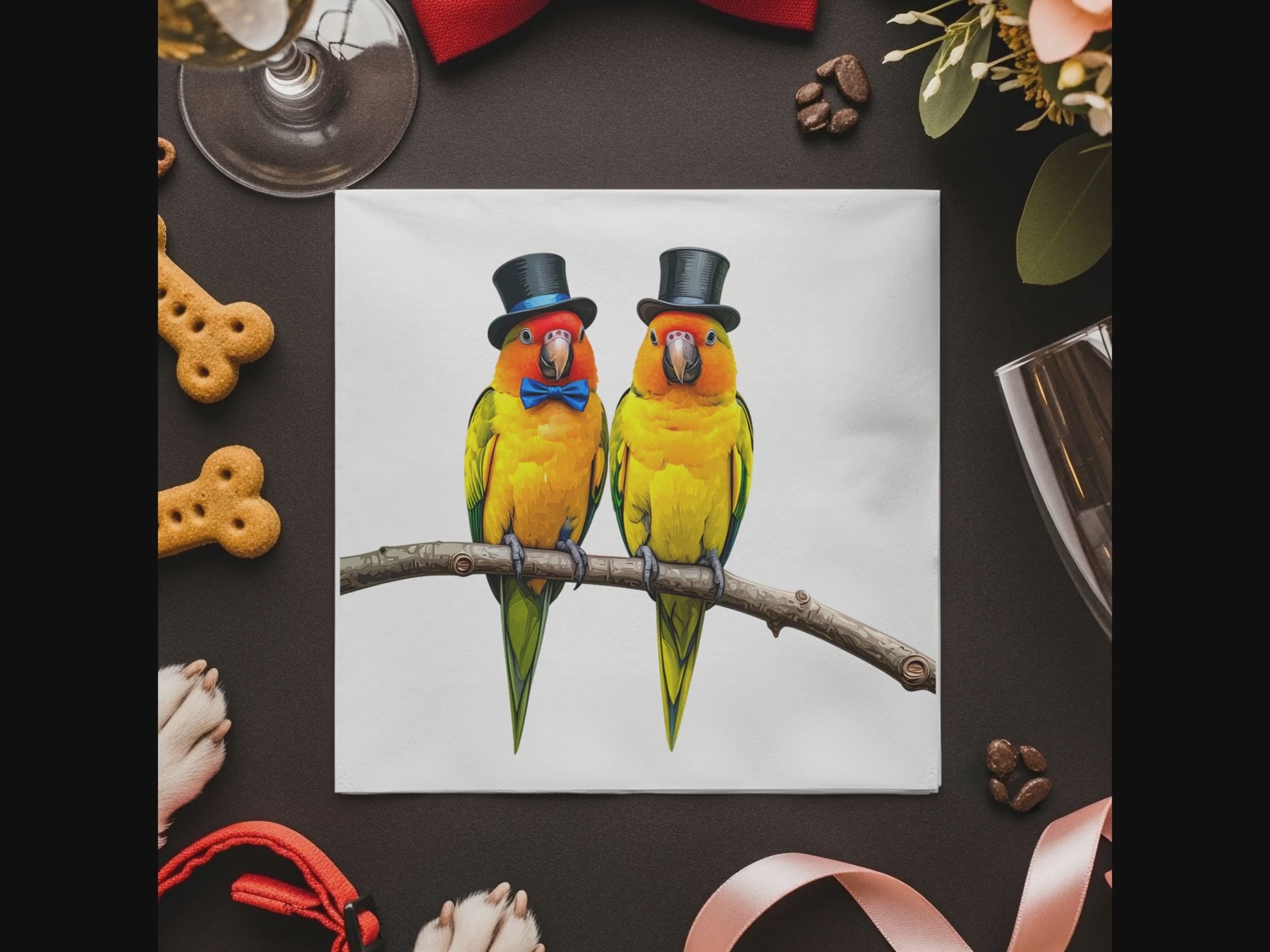 Sun Conure Napkin, Bird Napkin, Cute Parrot, Top Hat Birds, Formal Birds, Animal Napkin, Funny Napkin, Party Napkin, Decorative Napkin