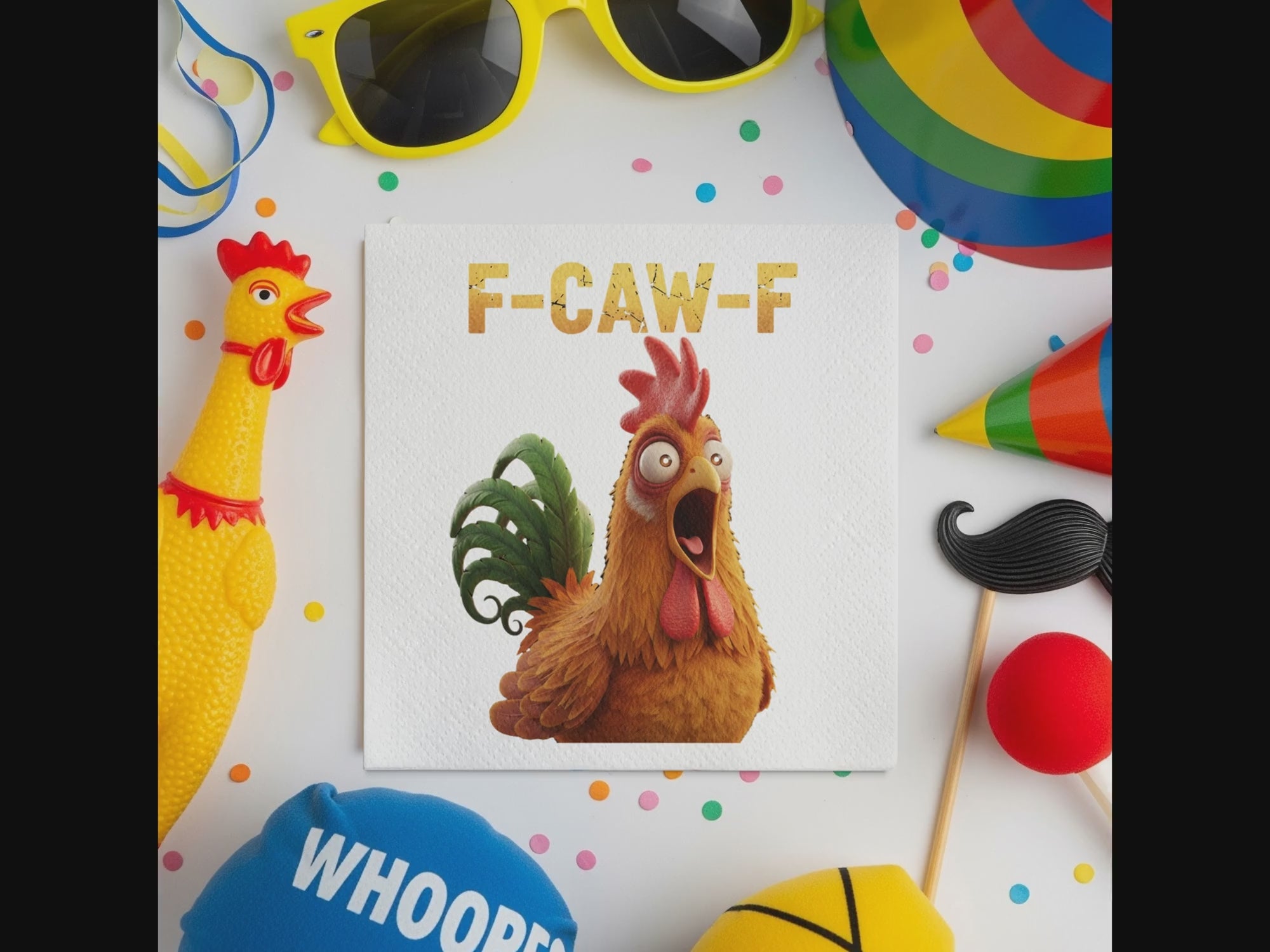 Funny Chicken Napkin, Cartoon Rooster Art, Novelty Gag Gift Napkin, F-CAW-F Chicken Napkin, Humor Dinner Napkin, Farm Animal