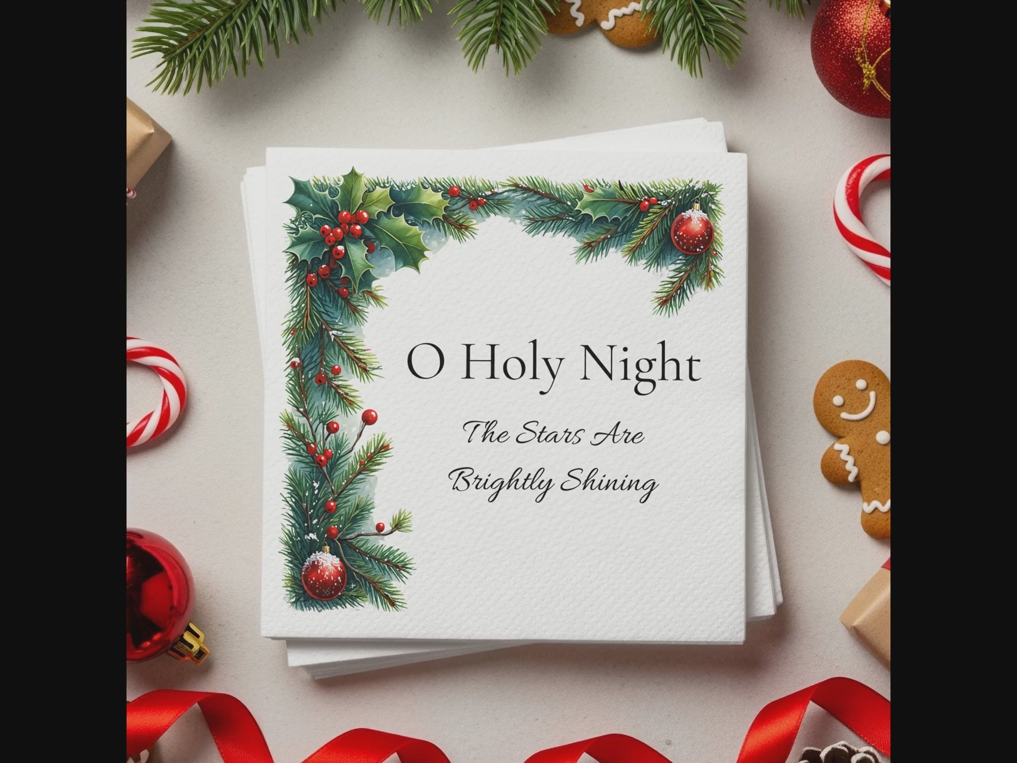 Religious Christmas Napkins – Custom Holiday Beverage Napkin with Quote – O Holy Night Design