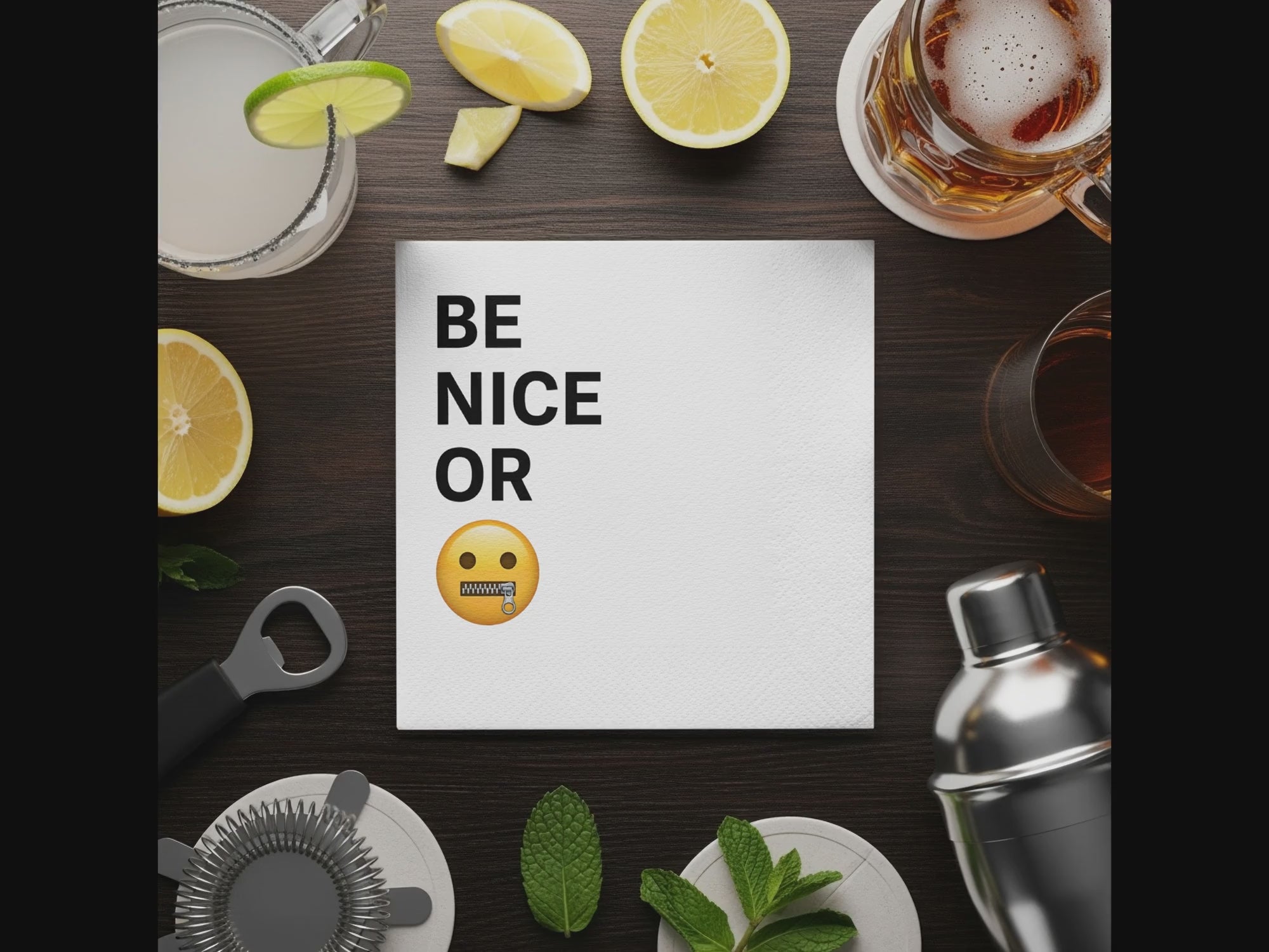Be Nice Or Zip It Napkin, Funny Napkin, Emoji Napkin, Novelty Napkin, Party Favor, Gag Gift, Quirky Napkin