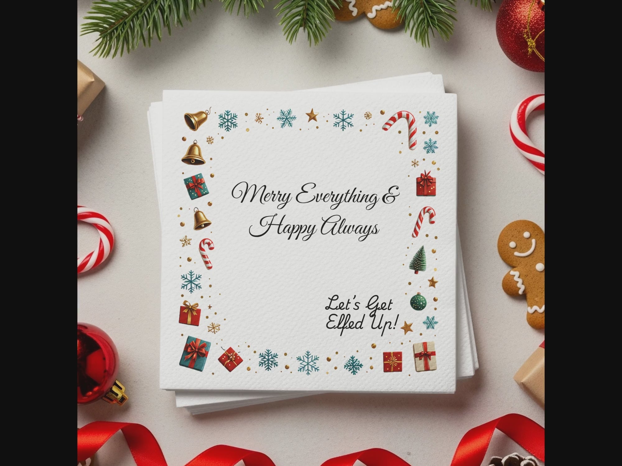 Funny Christmas Napkins – Personalized Holiday Beverage Napkin – Merry Everything & Happy Always - Let's Get Elfed Up!