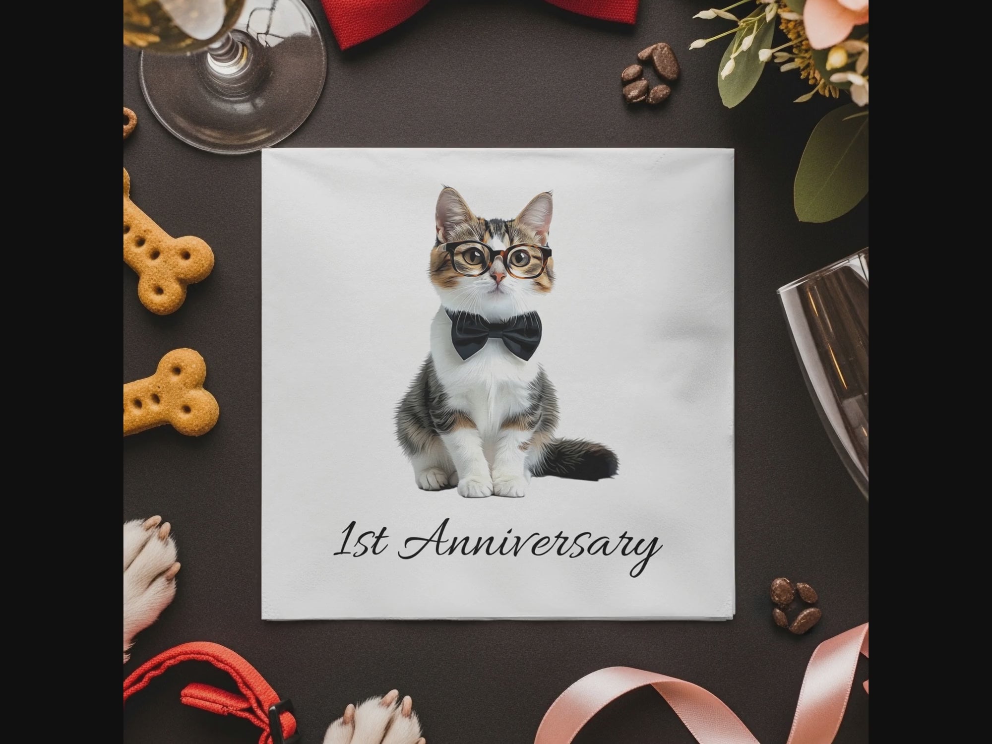 Cute Cat Napkin, 1st Anniversary Napkins, Funny Pet Lover Gift, Decorative Napkins, Novelty Napkins, Party Napkin Favors, Kitten Napkin