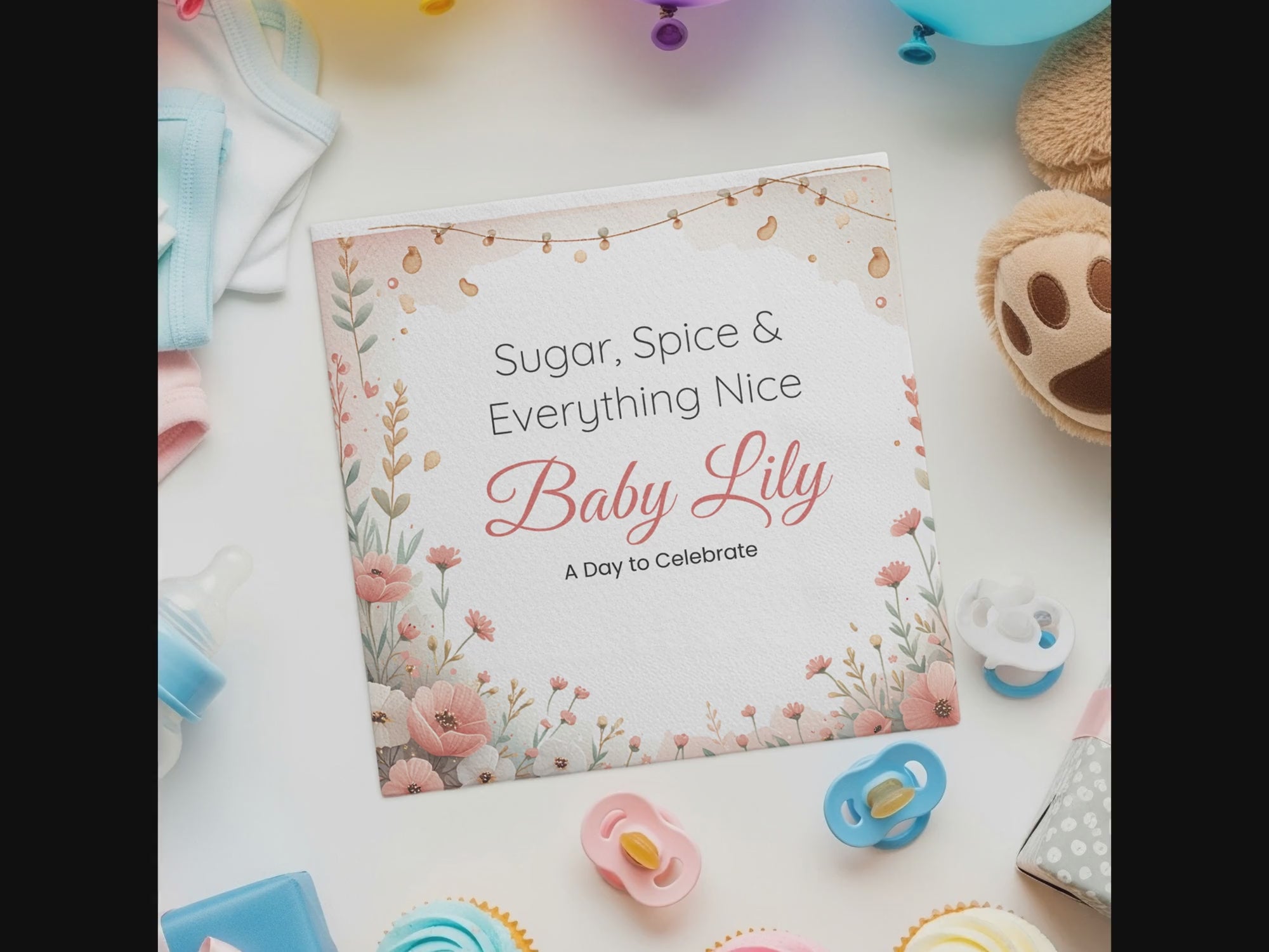 Personalized Baby Shower Napkins – Sugar, Spice & Everything Nice – Custom Baby Shower Napkin – Soft Floral Border