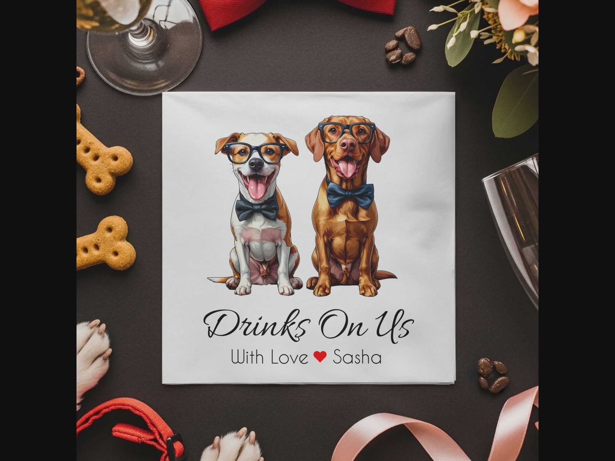 Drinks On Us Napkin, Funny Dogs Napkin, Stylish Dog Napkin, Party Napkin, Animal Napkin, Cute Napkin, Designer Napkin, Unique Napkin