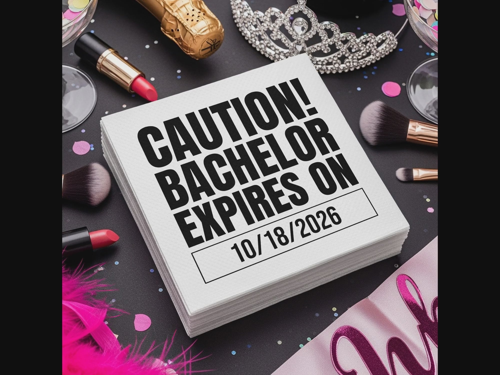 Personalized Bachelor Napkins – Caution! Bachelor Expires – Custom Party Napkins with Date