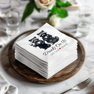 Tuxedo Raccoon Napkin, Funny Raccoon Napkin, Drinks On Us Napkin, Cute Animal Napkin, Party Napkin, Host Gift, Wedding Napkin