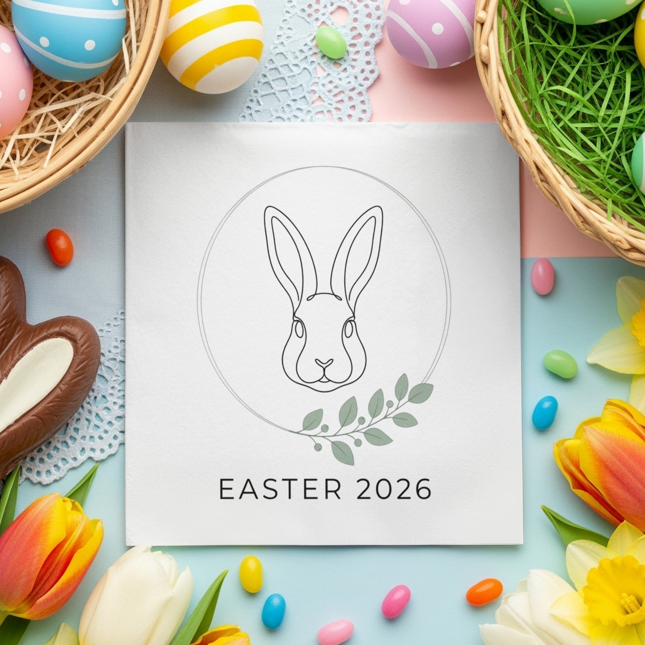 Personalized Easter Cocktail Napkins – Minimal Bunny Line Art