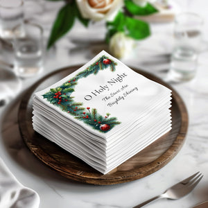 Religious Christmas Napkins – Custom Holiday Beverage Napkin with Quote – O Holy Night Design