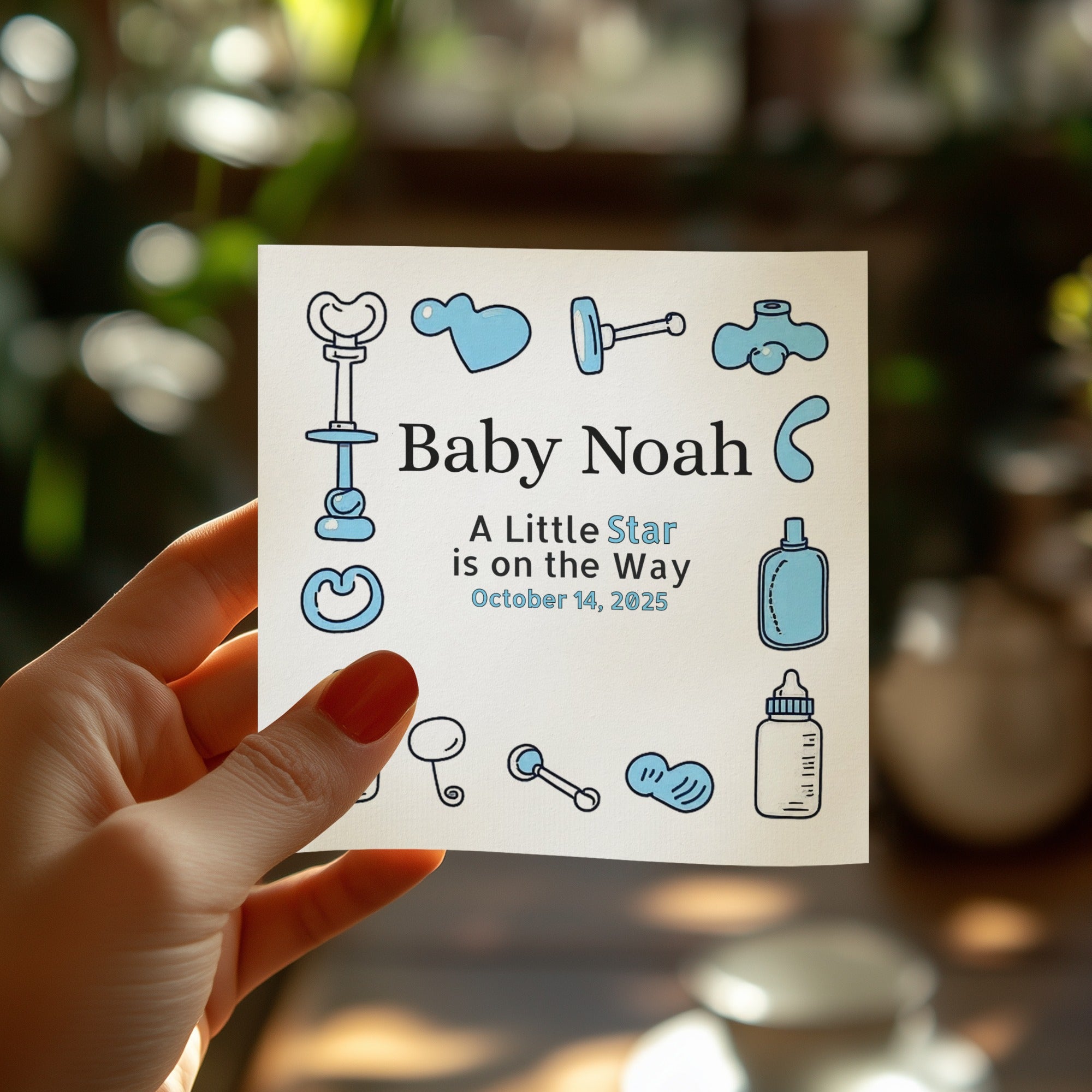 Personalized Baby Shower Napkins – A Little Star Is on the Way – Custom Baby Shower Napkin with Blue Icons – Boy Theme