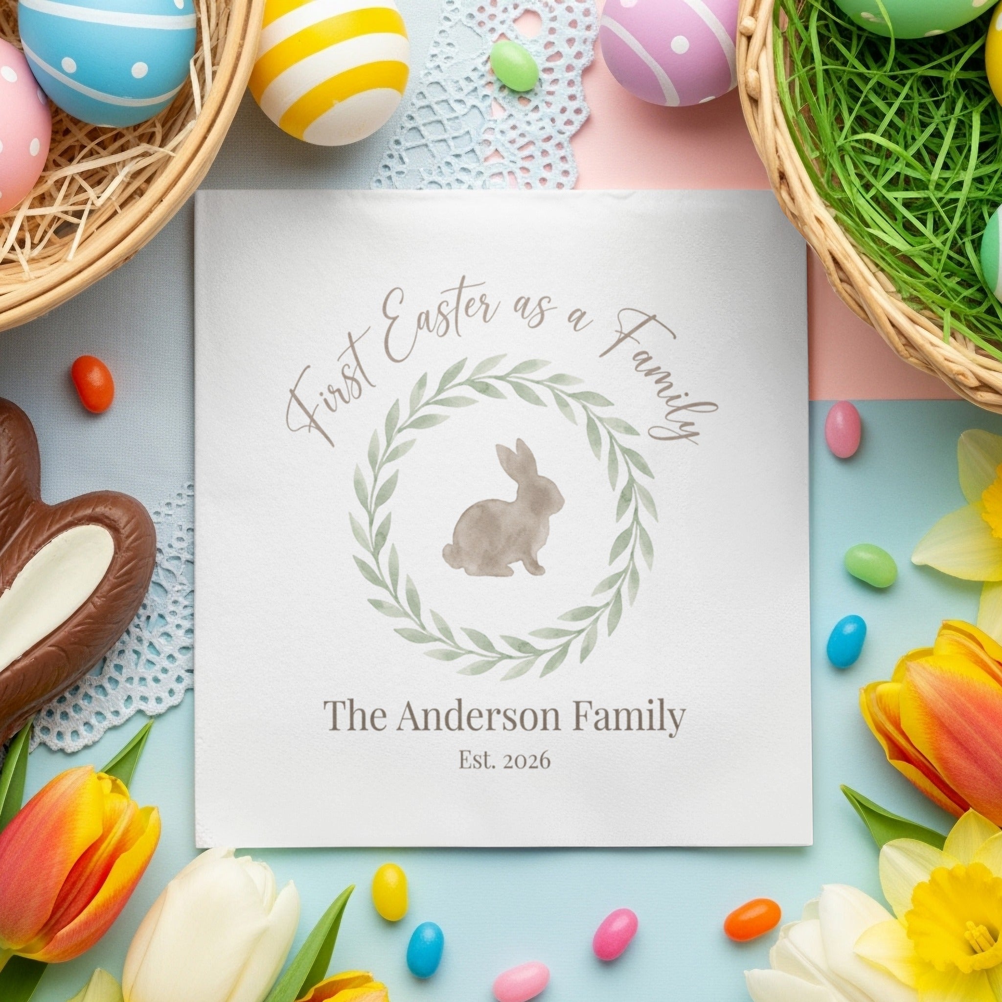 Personalized Easter Cocktail Napkins – First Easter as a Family
