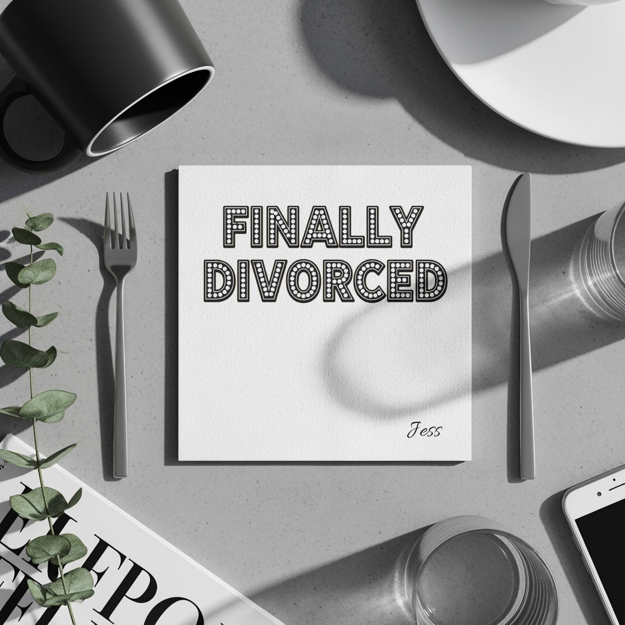 Finally Divorced Napkin, Funny Divorce Party, Divorcee Gift, New Beginnings Napkin, Celebration Napkin, Custom Name Napkin