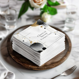 Personalized Corporate Event Napkins – Custom Logo & Company Name – Modern Geometric Black and Gold Design – Cheers to Success