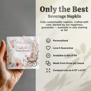 Personalized Baby Shower Napkins – Vintage Carriage – Custom Baby Shower Napkin with Name & Date – Classic Pastel Florals