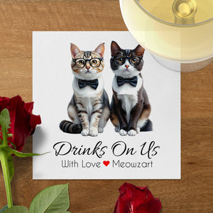 Drinks On Us Napkins, Cats with Bow Ties Napkins, Funny Cats Napkins, Party Napkins, Cocktail Napkins, Unique Table Decor