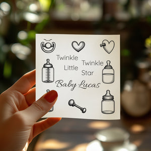 Personalized Baby Shower Napkins – Twinkle Twinkle – Custom Baby Shower Napkin with Black & White Icons – Minimal Nursery Style