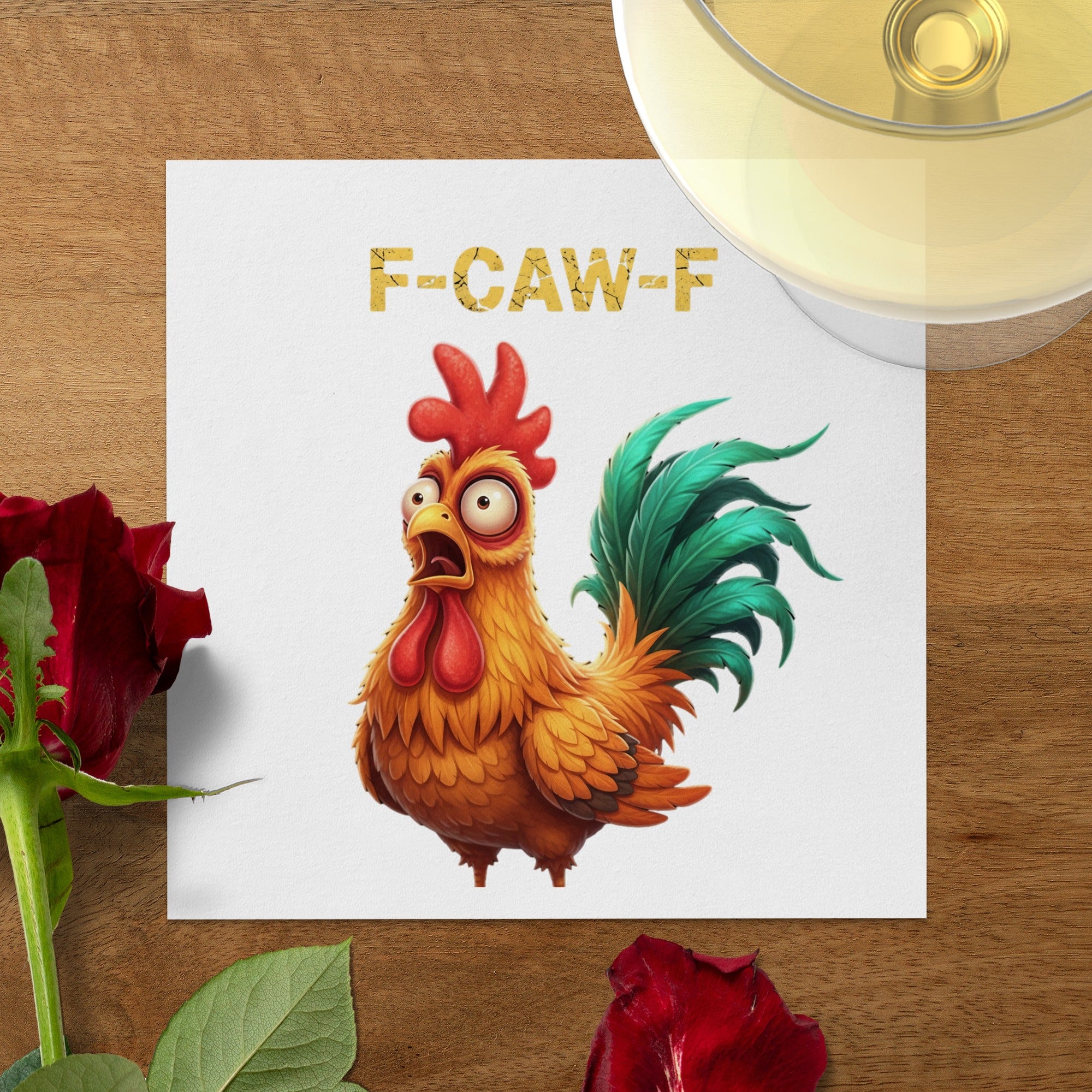 Funny Chicken Napkin, F CAW F Gag Gift, Cartoon Rooster Napkin, Quirky Party Napkin, Unique Kitchen Decor, Novelty Hostess Gift