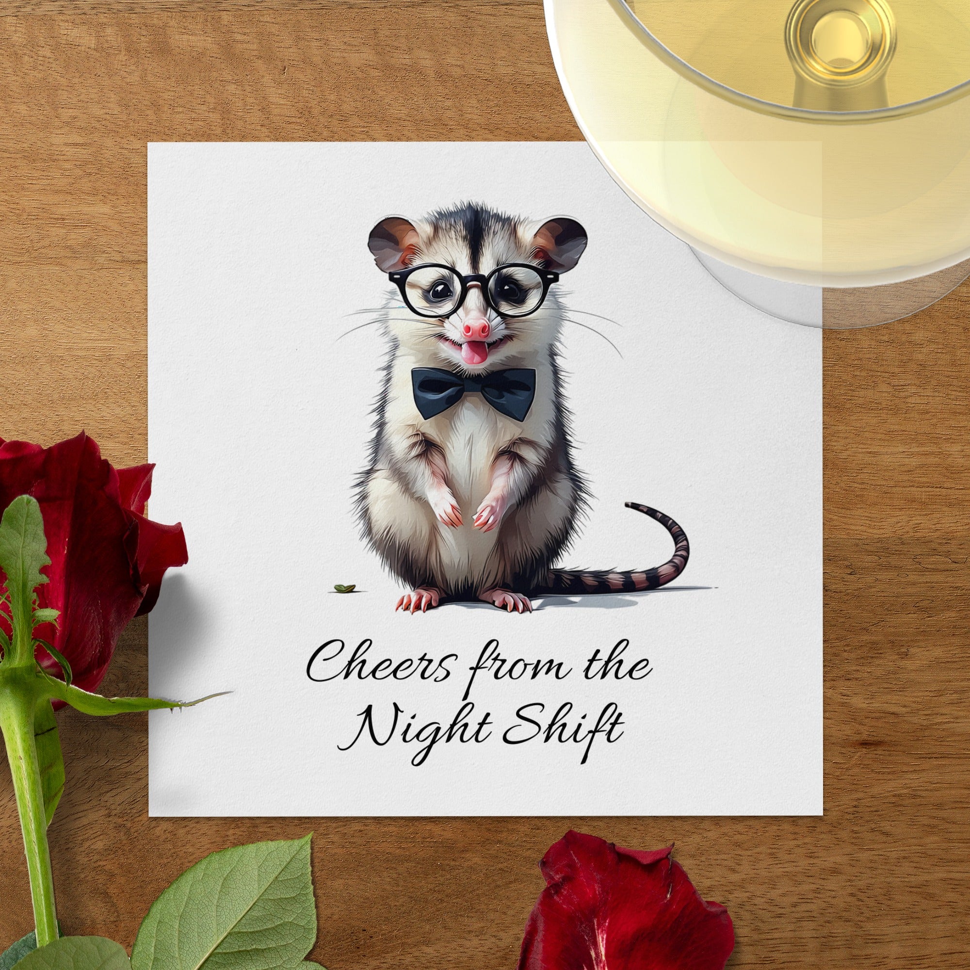 Opossum Napkin, Funny Animal Napkin, Cheers from the Night Shift, Cute Possum Gift, Nerdy Animal Napkin, Party Napkin, Novelty Napkin
