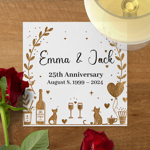 Personalized Anniversary Napkins – Golden Romance Design – Custom Elegant Napkin with Name & Years