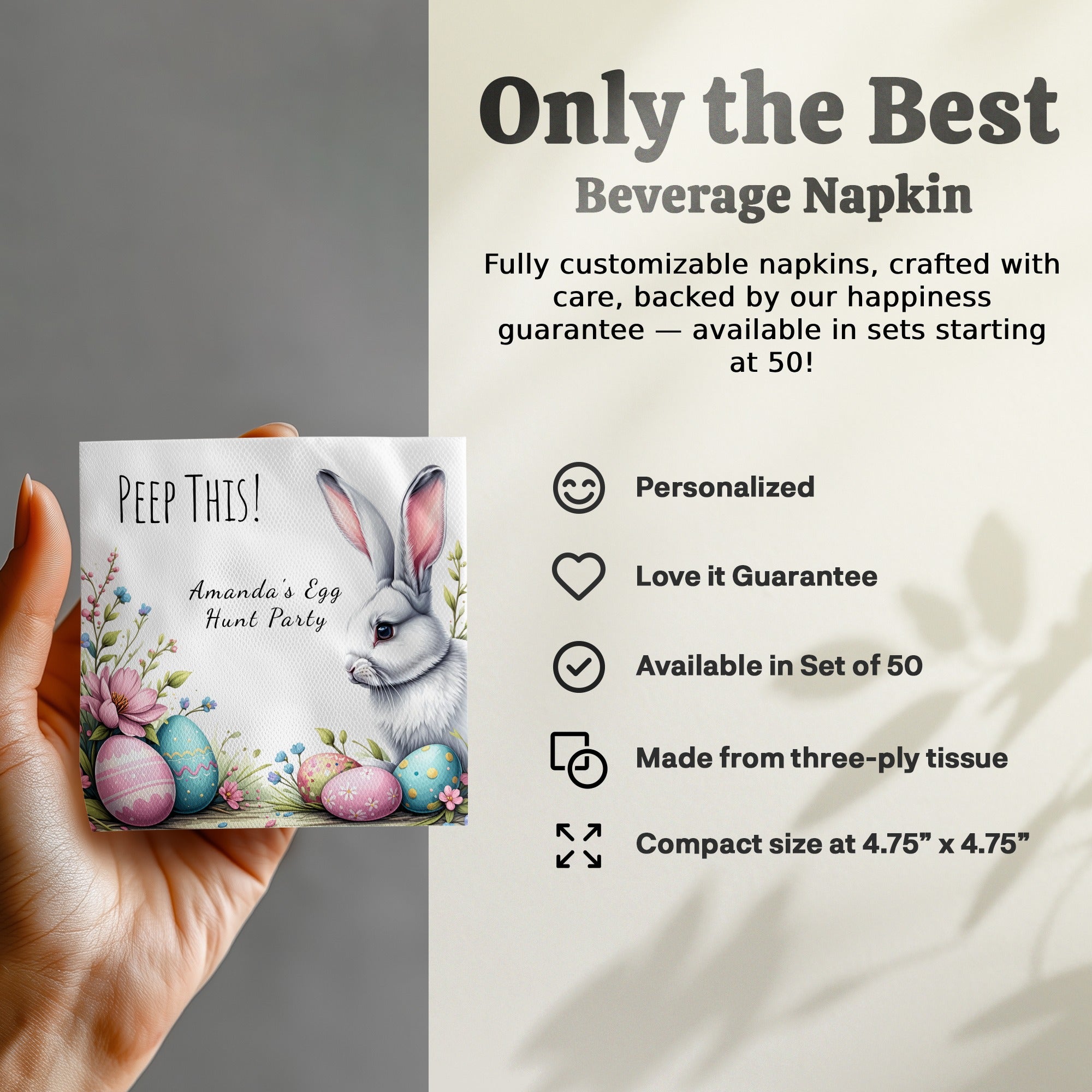 Peep This! Funny Easter Napkins – Bunny & Easter Egg Hunt Design – Personalized Spring Party Napkins