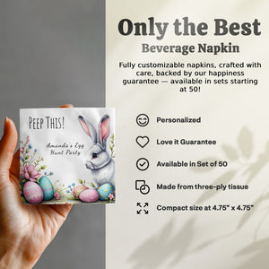 Peep This! Funny Easter Napkins – Bunny & Easter Egg Hunt Design – Personalized Spring Party Napkins
