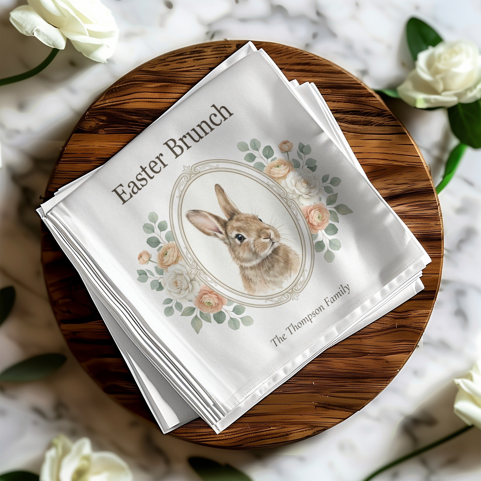 Personalized Easter Cocktail Napkins – Easter Brunch Floral Bunny