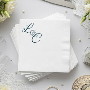 Personalized Wedding Napkins – Ring Monogram – Custom Wedding Napkin with Script Initials & Rings – Elegant Minimal Style