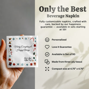 Funny Christmas Napkins – Personalized Holiday Beverage Napkin – Merry Everything & Happy Always - Let's Get Elfed Up!