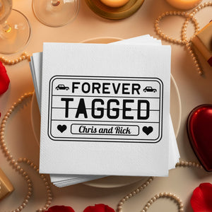 Wedding Personalized Cocktail Napkins – Retro Forever Tagged Design