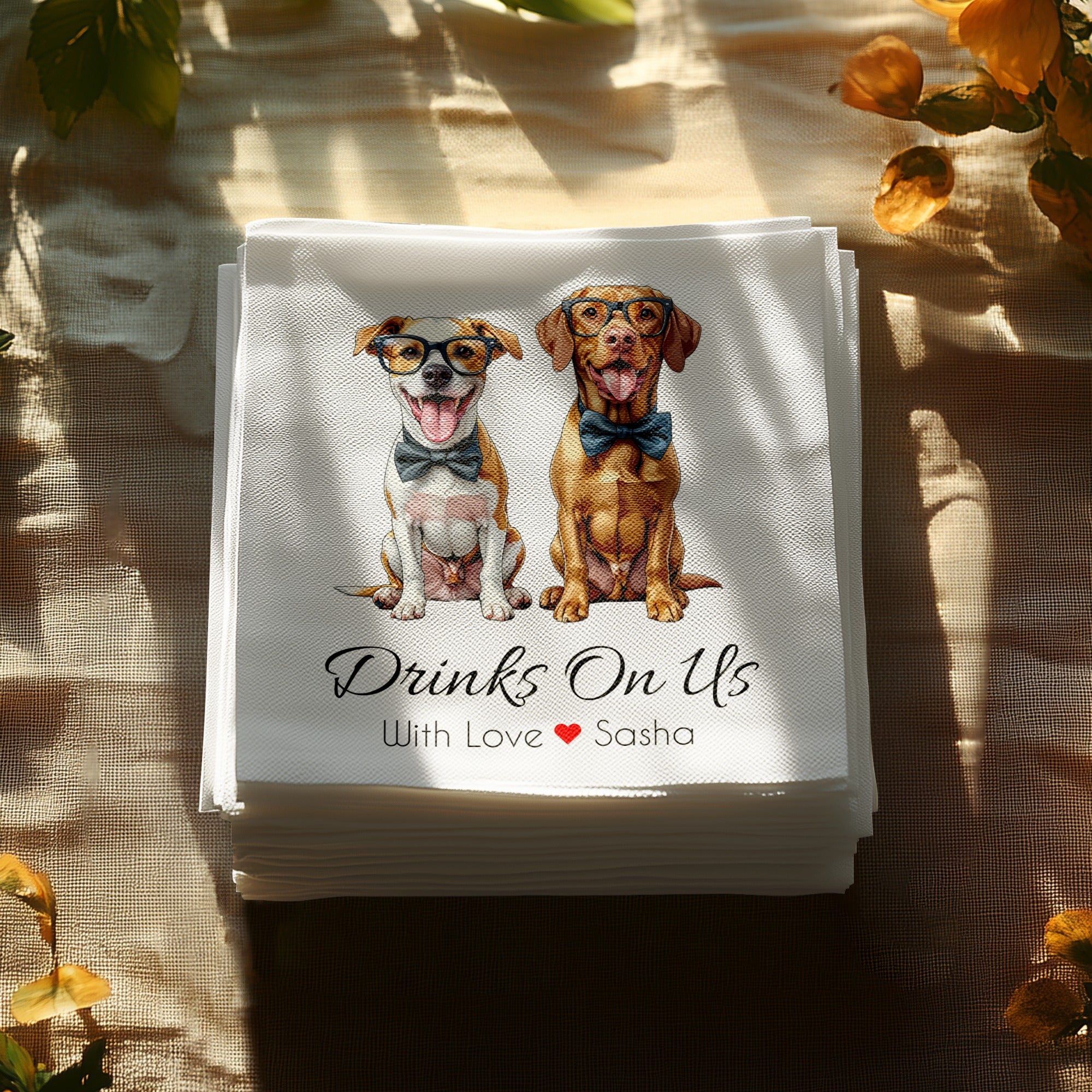 Drinks On Us Napkin, Funny Dogs Napkin, Stylish Dog Napkin, Party Napkin, Animal Napkin, Cute Napkin, Designer Napkin, Unique Napkin