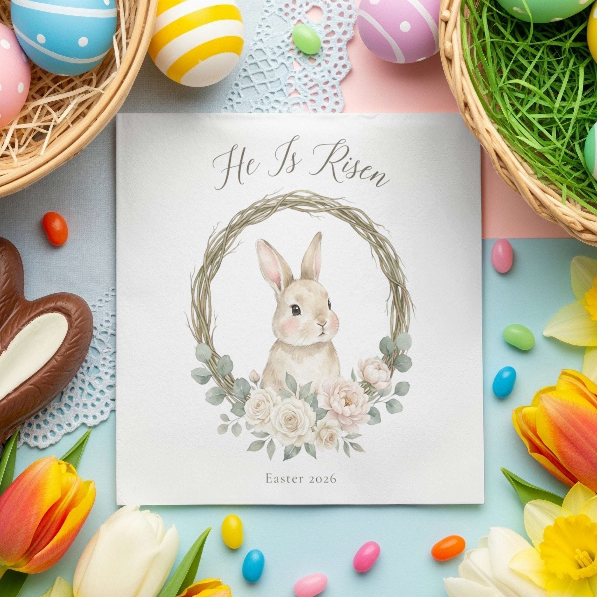 Personalized Easter Beverage Napkins – He Is Risen