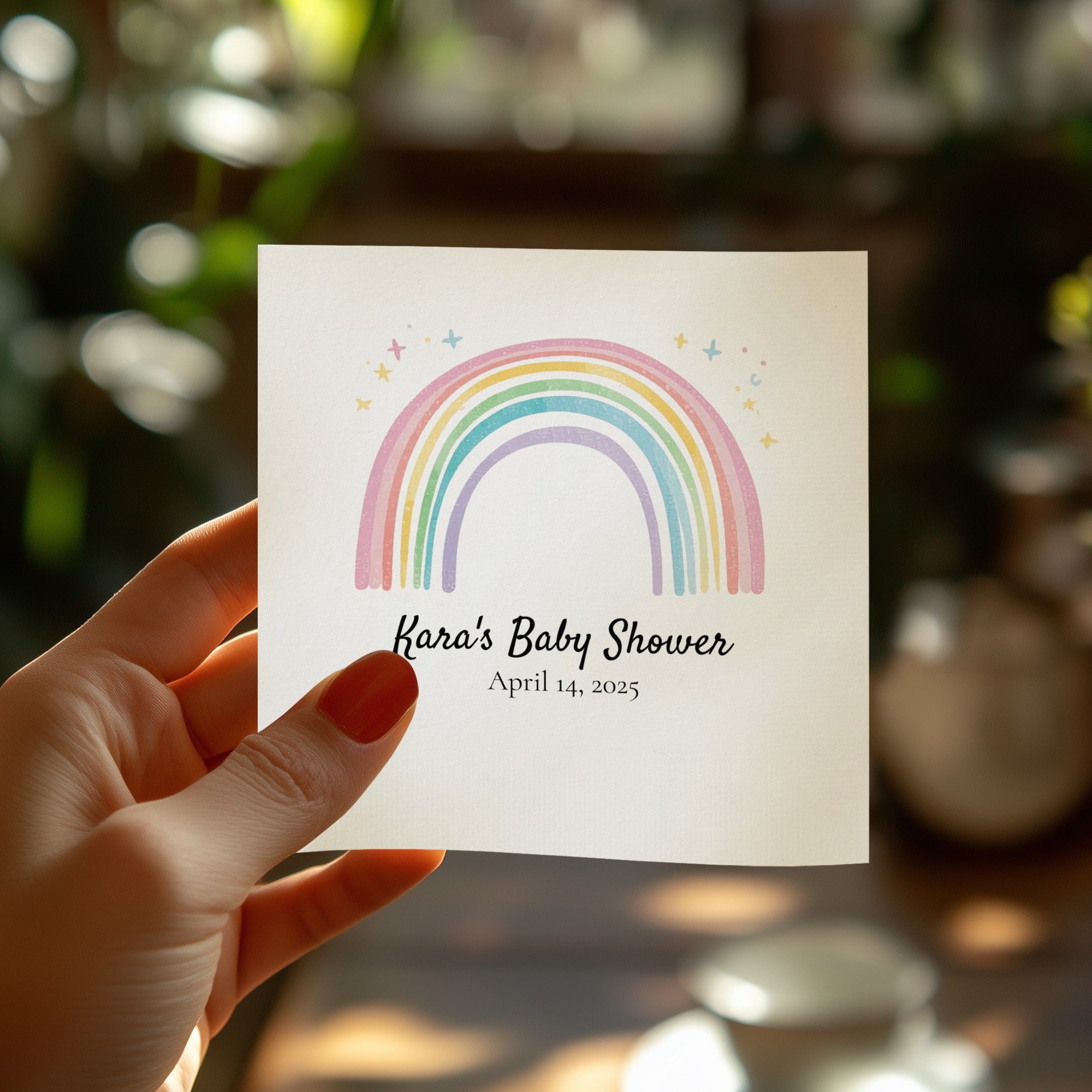 Personalized Baby Shower Napkins – Pastel Rainbow – Custom Baby Shower Napkin with Stars – Date & Greeting Line
