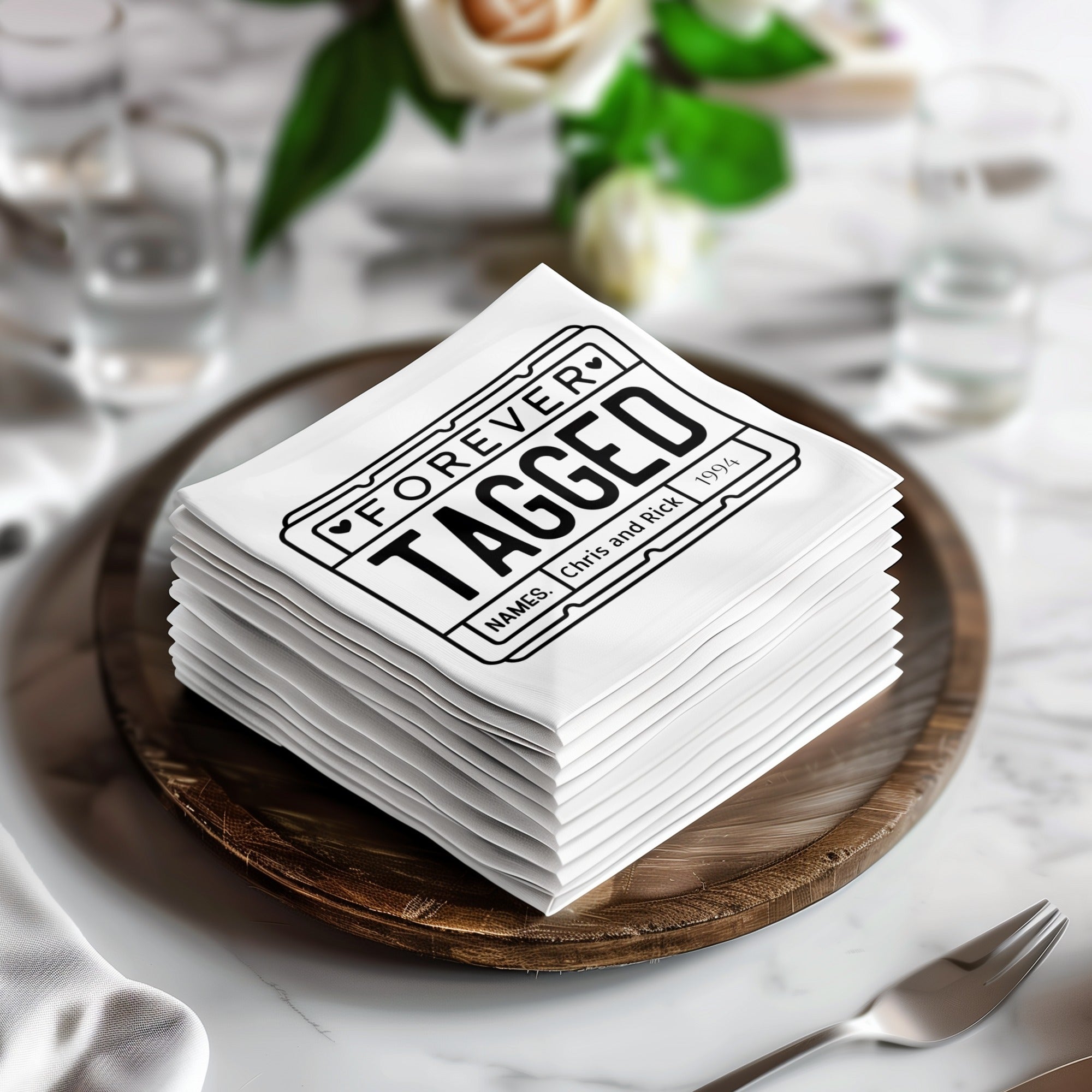 Personalized License Plate Napkins – Playful Anniversary Keepsake – Custom Romantic Napkin with Name & Years