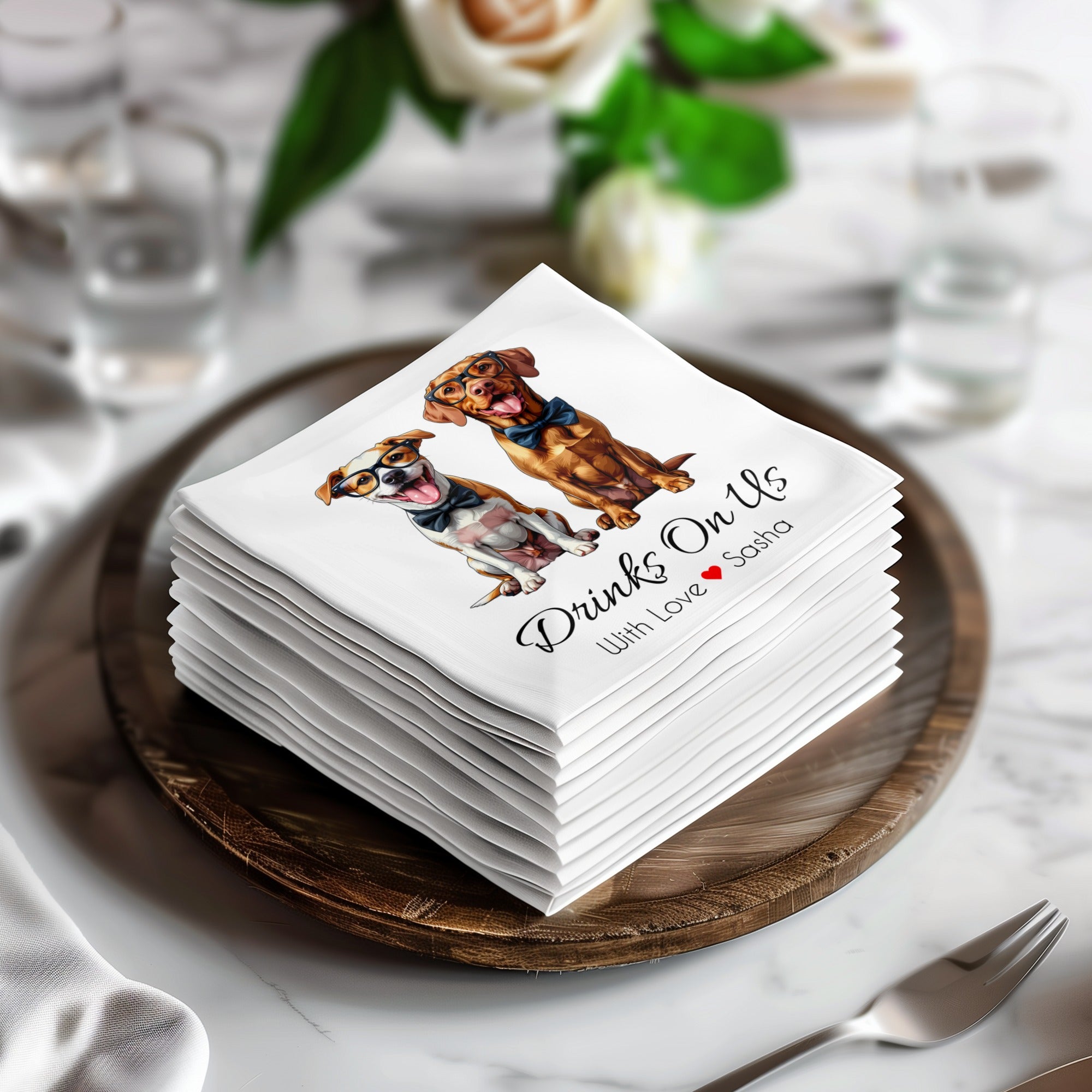 Drinks On Us Napkin, Funny Dogs Napkin, Stylish Dog Napkin, Party Napkin, Animal Napkin, Cute Napkin, Designer Napkin, Unique Napkin