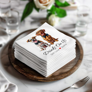 Drinks On Us Napkin, Funny Dogs Napkin, Stylish Dog Napkin, Party Napkin, Animal Napkin, Cute Napkin, Designer Napkin, Unique Napkin