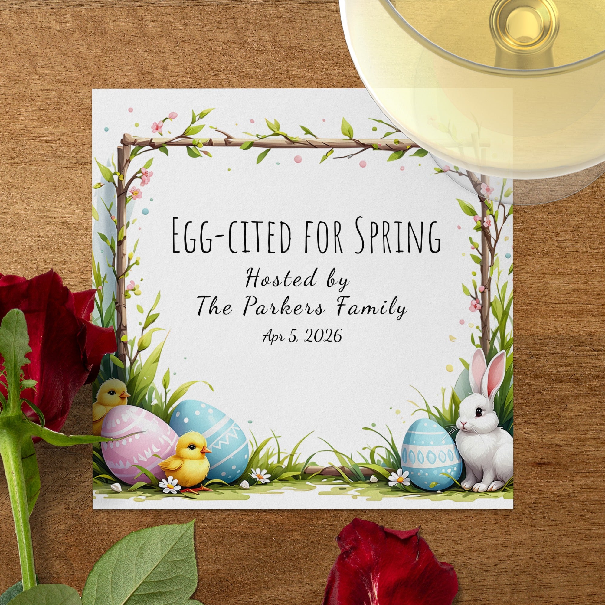 Custom Easter Napkins – Egg-cited for Spring – Bunny & Easter Egg Party Napkins