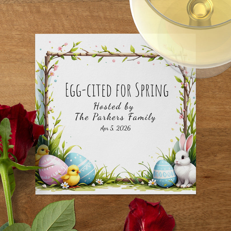 Custom Easter Napkins – Egg-cited for Spring – Bunny & Easter Egg Party Napkins