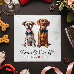 Drinks On Us Napkin, Funny Dogs Napkin, Stylish Dog Napkin, Party Napkin, Animal Napkin, Cute Napkin, Designer Napkin, Unique Napkin