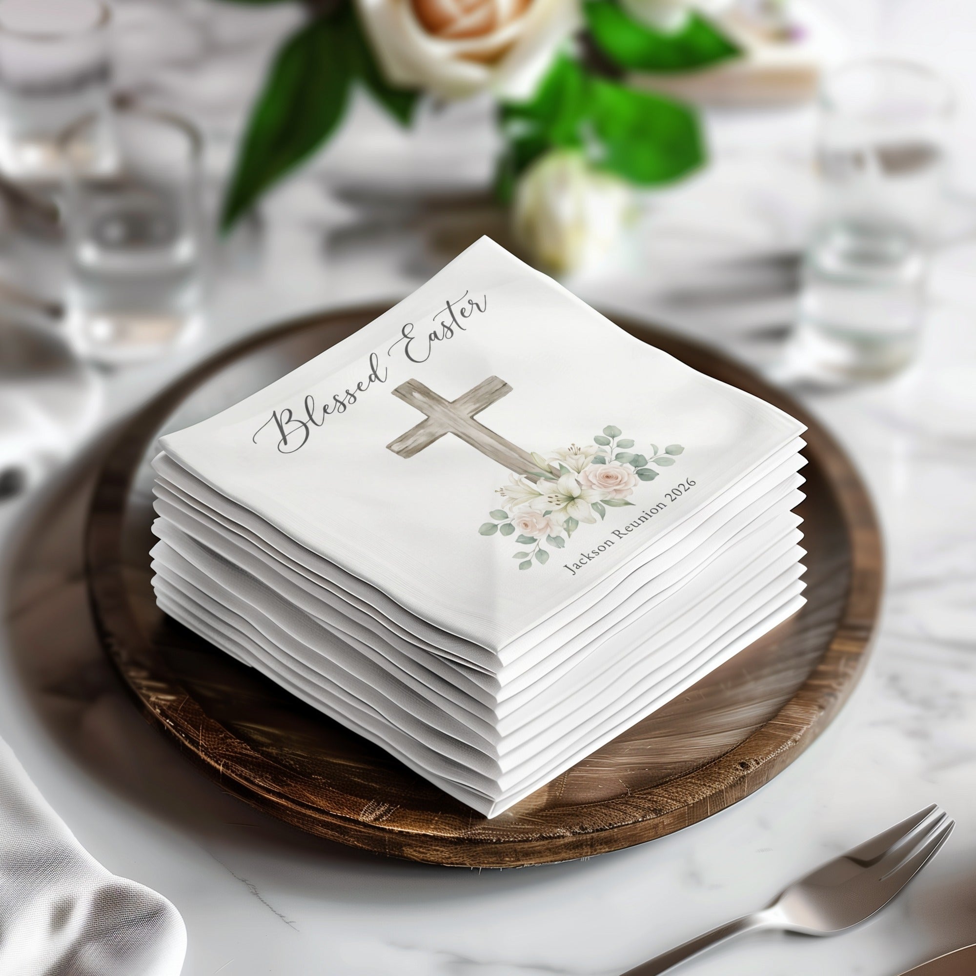 Personalized Easter Cocktail Napkins – He Is Risen