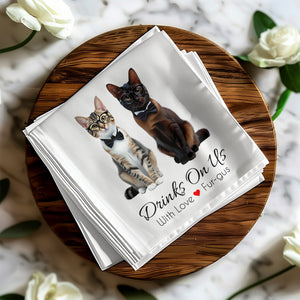 Cat Napkin, Drinks On Us, Kitten Napkin, Funny Napkin, Cat Lover Gift, Hostess Gift, Party Napkin, Cat Art Napkin, Unique Napkin