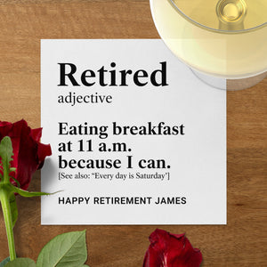 Retired Definition Napkin, Funny Retirement Gift Napkin, Retirement Party Napkin, Happy Retirement James Napkin